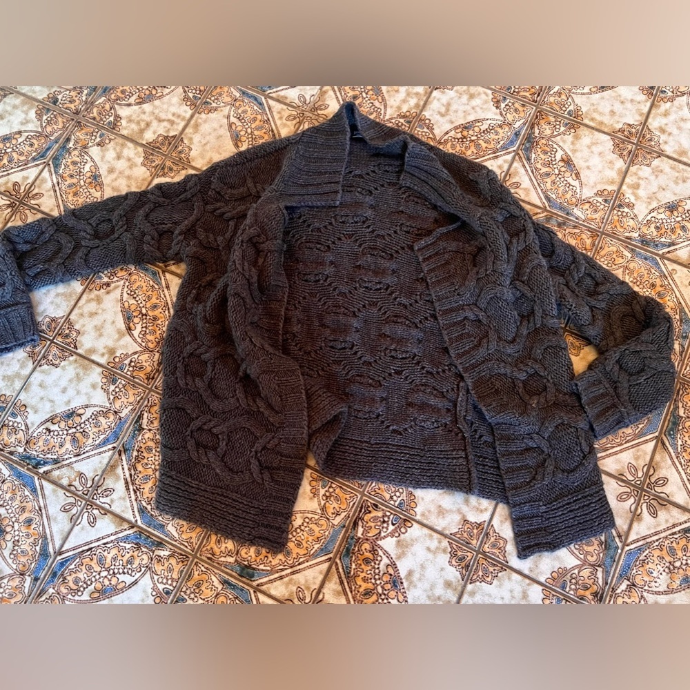 J. Crew Handknit Cardigan Sweater Brown Cable Open Draped Chunky